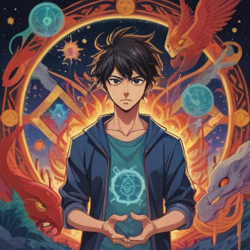 A striking illustration depicting a man with a confident demeanor, surrounded by ethereal symbols of spiritual signs, vibrant energy emanating from his presence, soft light illuminating his face, surrounded by a mystical aura, lush natural scenery in the background, deep connection with nature, a sense of awareness and caution, 4k