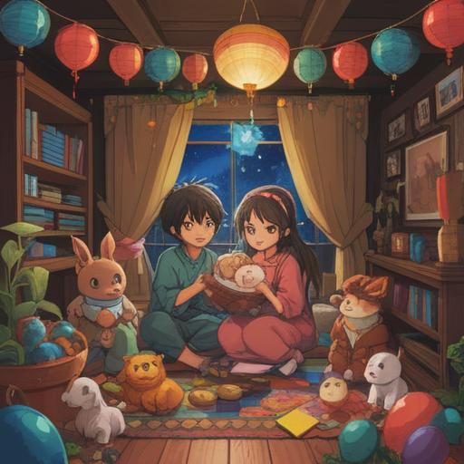 A heartwarming scene depicting a traditional celebration after the birth of a baby boy, family members joyfully gathering around, colorful decorations and traditional attire, a sense of love and togetherness in the air, festive ambiance complete with joyous expressions, meaningful rituals being performed, vibrant colors reflecting happiness and cultural significance, 4k