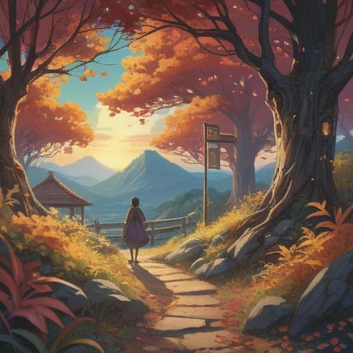 A serene landscape during a warm breeze, gentle rustling leaves, ethereal glow in the air, spiritual symbols subtly appearing in nature, a tranquil figure meditating, vibrant flowers blooming, soft sunlight filtering through trees, peaceful atmosphere, 4k