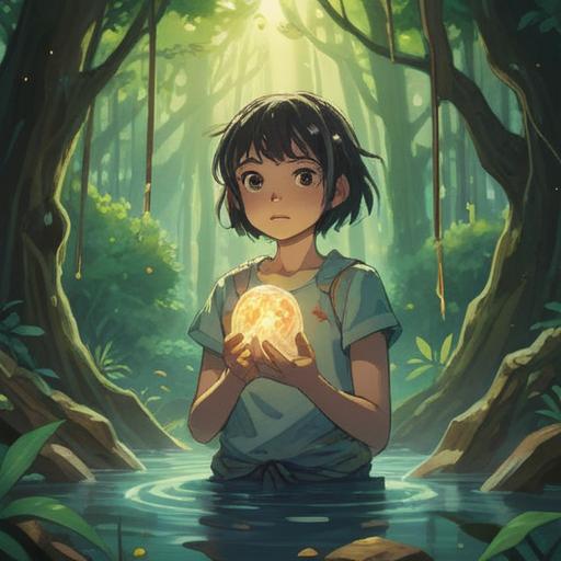 A serene illustration of a person holding a lucky charm after experiencing water outage, bright sunlight filtering through the trees, a sense of relief and hope, vibrant colors, a peaceful park setting, blooming flowers around, hopeful expression on the person's face, soft focus background, 4k