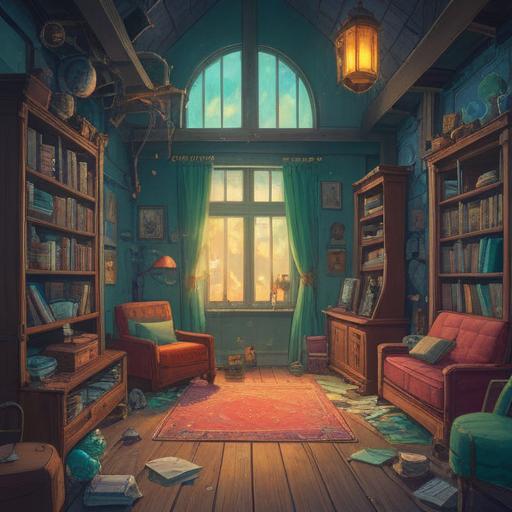 A serene and spiritual illustration representing decluttering, calm and peaceful atmosphere, items symbolizing attachment being released, ethereal light surrounding the space, minimalist aesthetic, harmonious environment, sense of liberation and clarity, gentle colors, uplifting energy, 4k