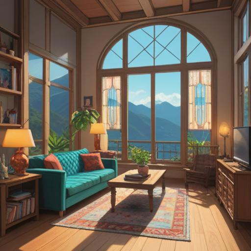 A serene and minimalist living space, light streaming through large windows, a sense of calm and clarity, spiritual symbols subtly integrated, decluttered surfaces, soothing colors, plants for a touch of nature, harmonious atmosphere, mindful simplicity, inviting energy, 4k