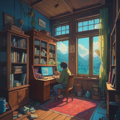 A serene and calming scene, a cluttered room filled with various items, light breaking through the window, a person sitting in contemplation, surrounded by transformative energy, symbolic representations of spiritual signs like feathers and light orbs, a sense of clarity and purpose emerging, gentle colors emphasizing tranquility, harmonious and balanced composition, 4k