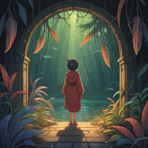 A serene illustration depicting a person reflecting on minimalism, surrounded by calming natural elements, soft lighting, symbols of spiritual signs like feathers and ethereal lights, peaceful expression, harmonious space, clear mind, mindfulness, 4k