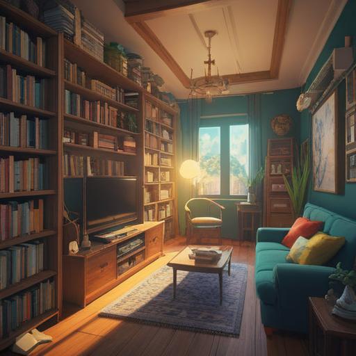 A serene room filled with sunlight, minimalistic furniture, neatly organized space, decluttered shelves, motivational quotes on the walls, plants symbolizing new beginnings, clean and fresh atmosphere, bright and airy feel, 4k