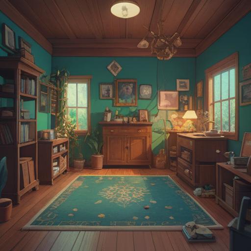 A serene and tranquil scene depicting the concept of decluttering, minimalistic room filled with light, spiritual symbols subtly integrated throughout the space, a feeling of liberation and clarity in the atmosphere, soft sunlight filtering through the windows, peaceful meditation pose in the center, harmonious colors, calming presence, 4k
