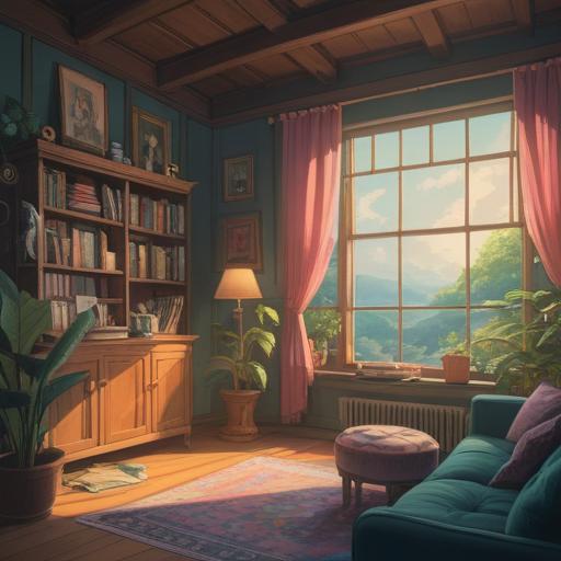 A serene and peaceful living space, after decluttering, soft light streaming through the window, minimalistic decor, a feeling of calmness and space, a single potted plant, organized shelves, warm color palette, inviting atmosphere, a person relaxing with a book, a sense of tranquility and freedom, 4k