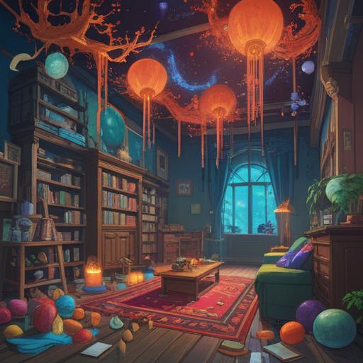 A serene and tranquil scene depicting the spiritual essence of decluttering, harmonious energy flow, items being released into the universe, a bright golden light representing wealth, a peaceful environment filled with greenery, symbols of prosperity like coins or plants, mindfulness and abundance, a calm person finding joy in letting go, 4k