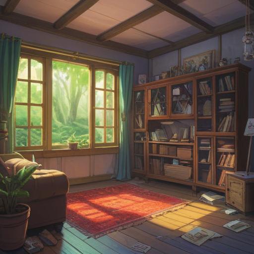 A serene and uplifting illustration of a tranquil room after decluttering, soft light streaming through a window, symbolizing a sense of freedom and liberation, items neatly arranged and minimalist decor, peaceful atmosphere, spiritual light illuminating the space, reflection of inner peace, 4k