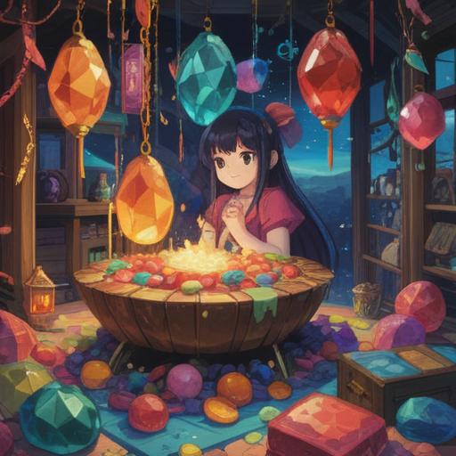 A vibrant illustration showcasing lucky items to enhance the month leading up to a birthday, a collection of colorful gemstones, charms, and lucky symbols, arranged aesthetically on a festive table, surrounded by birthday decorations like balloons and cake, warm, inviting atmosphere, whimsical design, 4k