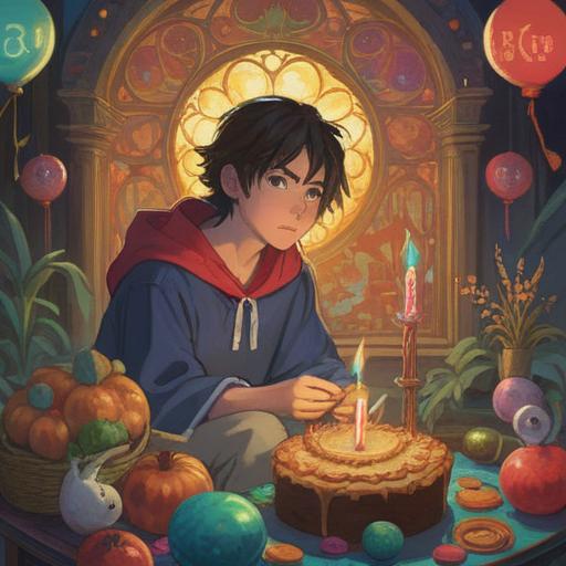 A mystical illustration of a person gazing at their birthday number in a serene setting, soft light illuminating their face, surrounded by ethereal symbols and spiritual signs, a sense of contemplation and awareness, nature elements like trees and flowers enhancing the tranquil atmosphere, vibrant colors representing energy and spirituality, 4k