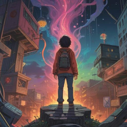 A surreal illustration depicting a birthday crisis with a spiritual meaning, a person standing at a crossroads, surrounded by symbolic representations of life changes, cosmic elements like stars and planets, ethereal lighting, emotional expressions reflecting introspection and transformation, a blend of hope and uncertainty, rich colors, dreamlike atmosphere, 4k