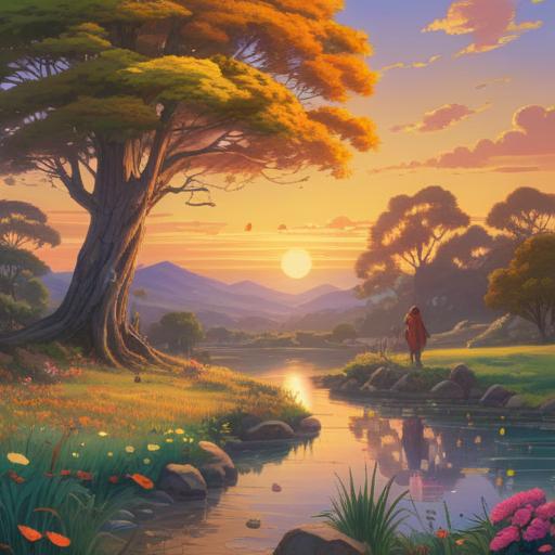 A serene and symbolic illustration representing the spiritual significance of birthdays and death anniversaries, a tranquil landscape with a golden sunrise symbolizing new beginnings, a soft glow illuminating a commemorative altar adorned with flowers and candles, gentle butterflies fluttering, a peaceful atmosphere reflecting the cycle of life and remembrance, ethereal elements suggesting connection to the spirit world, 4k