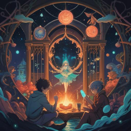 A mystical illustration representing spiritual signs to observe for birthdays one day apart, celestial elements, astrological symbols, ethereal lighting, two characters connected by cosmic energy, detailed background with stars and zodiac signs, harmonious atmosphere, vibrant colors, 4k