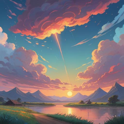 A short contrail in a serene sky, symbolizing spiritual journeys, ethereal landscape, soft pastel colors, tranquil atmosphere, clouds gently illuminated by sunlight, a sense of peace and reflection, subtle hints of spirituality, 4k