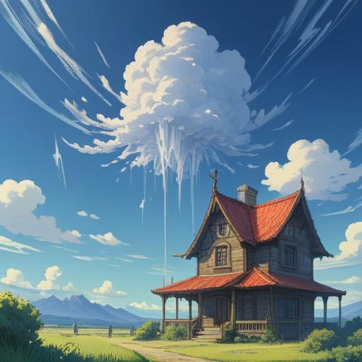 A serene landscape featuring a clear blue sky with short, wispy contrails, symbols of hope and spiritual guidance, fluffy white clouds gently surrounding the contrails, a sense of tranquility and enlightenment, nature in harmony, vibrant colors, uplifting atmosphere, 4k