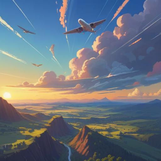 A serene landscape with a clear blue sky, short airplane contrail forming a subtle pattern, gentle sunlight illuminating the scene, symbolic representation of spiritual signs, calm and reflective atmosphere, people gazing up in wonder, signs of peace and guidance, 4k