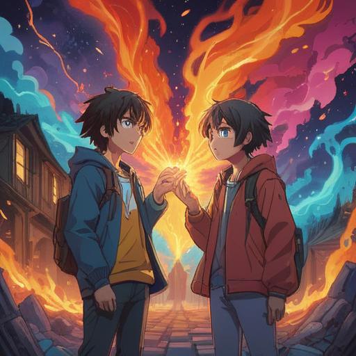 A couple in a heated argument, vibrant energy surrounding them, symbolic representations of their emotions, auras of different colors reflecting their feelings, ethereal light illuminating the scene, a backdrop of spiritual motifs, conveying deeper meanings of conflict and resolution, 4k