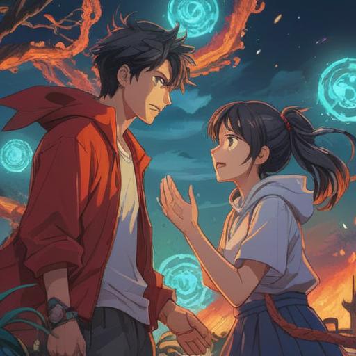 A thought-provoking illustration of a couple having a heated argument, dynamic expressions showcasing emotions, a subtle glow representing spiritual awakening, visual metaphors like butterflies or light rays symbolizing positive transformation, harmonious colors blending chaos and calm, engaging background elements that suggest a deeper connection, 4k