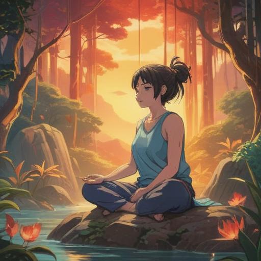 A serene illustration depicting a person meditating in a tranquil setting, vibrant energy surrounding the lower abdomen, representation of the丹田, soft glowing orbs of light, connection to spiritual energy, nature elements like trees and flowing water, harmony between body and spirit, ethereal glow, peaceful ambiance, 4k