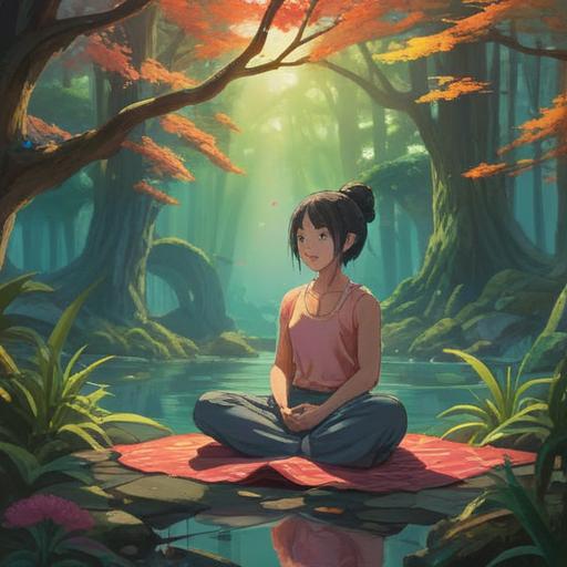 A serene and tranquil scene depicting a person meditating in a peaceful environment, focused on their lower abdomen (丹田), surrounded by a glowing aura, visible energy flow, symbols of spiritual awakening, vibrant natural elements like flowing water and gentle trees, harmonious atmosphere, deep connection to nature, soft light illuminating the scene, 4k