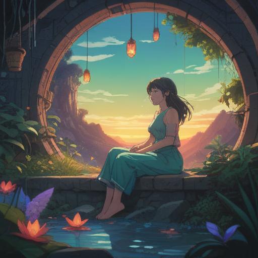 A serene and meditative scene of a person practicing deep breathing and focusing on their lower abdomen, soft ethereal light illuminating their body, surrounded by subtle spiritual symbols like chakras and energy orbs, peaceful nature background with gentle flowing water and trees, a sense of grounding and connection, harmonious atmosphere, intricate details in the surroundings, 4k