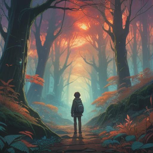 A moment of doubt and solitude, a person standing alone in a misty forest, ethereal light breaking through the trees, a sense of peace amidst uncertainty, symbolic representations of trust like glowing orbs, gentle pastel colors, a calm expression, nature's spirit guiding the way, 4k