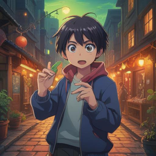 A person standing in a serene environment, looking surprised at the sound of a voice, holding a lucky charm in their hand, a gentle breeze rustling nearby leaves, sunlight filtering through the trees, a sense of curiosity and wonder, soft colors, expressive facial features, calm atmosphere, detailed background, magical realism, 4k