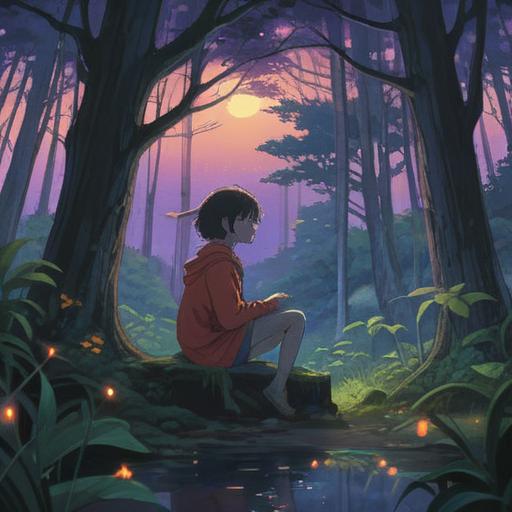 A serene illustration of a person sitting alone in a tranquil forest, soft ethereal lights surrounding them, ghostly silhouettes representing spiritual signs, deep introspection, peaceful nature, gentle whispers of the wind, a sense of solitude yet connection, vivid details of foliage, harmonious atmosphere, 4k