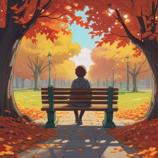 A serene and introspective scene, a person sitting alone on a park bench, surrounded by autumn leaves, a gentle breeze creating ripples on a nearby pond, soft sunlight filtering through the branches, a sense of solitude and reflection, symbolic elements like floating feathers and glowing orbs representing spiritual signs, muted color palette, peaceful atmosphere, 4k