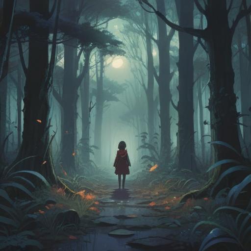 A mysterious spiritual scene, dark and introspective atmosphere, an individual standing alone in a misty forest, ethereal light illuminating their surroundings, symbolic nature elements representing isolation, subtle guidance from unseen forces, serene yet eerie feeling, encouraging self-reflection, 4k