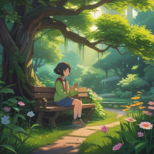 A serene and contemplative scene, a person sitting alone in a peaceful garden, soft sunlight filtering through lush trees, surrounded by blooming flowers, an aura of tranquility, a gentle breeze, symbolic representations of spiritual growth, delicate butterfly fluttering nearby, vibrant colors, 4k