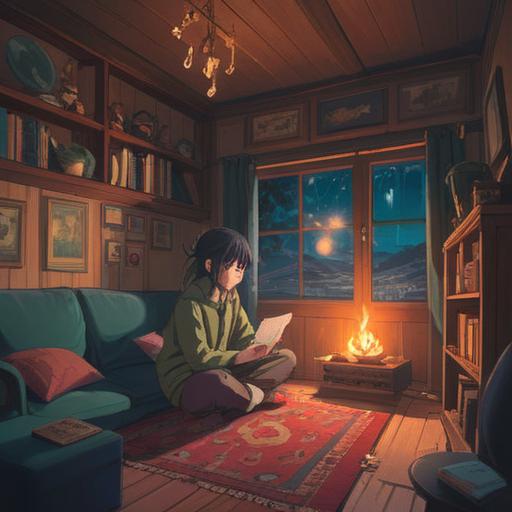 A serene illustration of a person engaging in a lucky action during solitude, sitting in a cozy room, surrounded by warm light, holding a lucky charm, contemplative expression, feeling of hope and positivity, peaceful atmosphere, rich textures, 4k