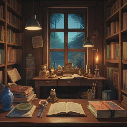 A collection of various items neatly organized on a table, visually representing the concept of 'summary', contrasting elements like books, notes, and digital devices, a serene workspace ambiance, clarity and order, inviting atmosphere, 4k