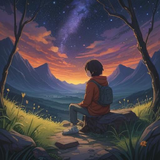 A serene illustration depicting a person sitting alone under a starry night sky, feeling a sense of longing, ethereal light surrounding them, symbolic representations of spiritual signs such as shimmering orbs and gentle whispers in the wind, a path illuminated by soft glow, calming colors, introspective mood, subtle expression of melancholy and hope, 4k
