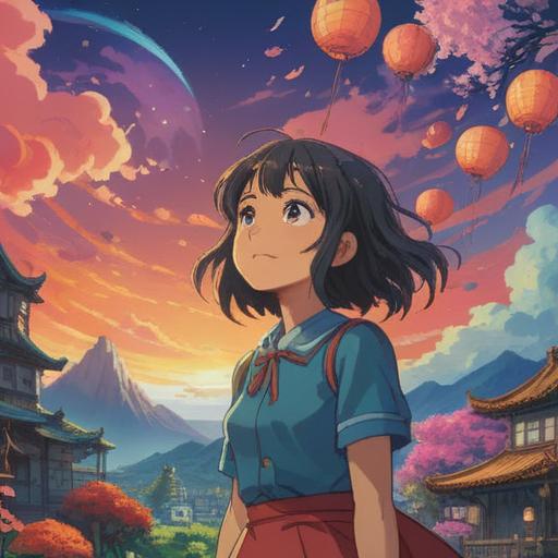 A whimsical scene depicting a character with an intrigued expression, looking up at the sky as if hearing a whisper, surrounded by floating lucky symbols like four-leaf clovers and shooting stars, vibrant colors, magical atmosphere, a hint of curiosity in the air, detailed foreground and background elements, 4k