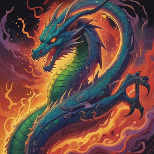 A spiritual illustration of a dragon symbolizing the Year of the Dragon, surrounded by swirling energy and vibrant colors, depicting strength and resilience, with rocky terrain representing an earthquake, mystical clouds overhead, a serene yet powerful atmosphere, 4k