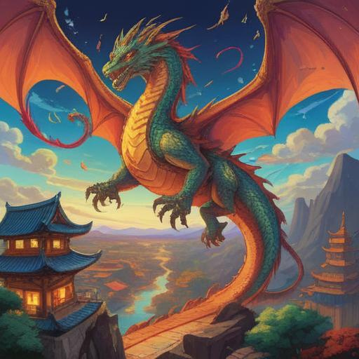 A serene illustration depicting the spiritual symbols associated with the Year of the Dragon, radiant dragons soaring in the sky, vibrant colors representing good fortune, mystical clouds surrounding them, harmonious energy flowing, intricate patterns symbolizing prosperity, calm and uplifting atmosphere, 4k