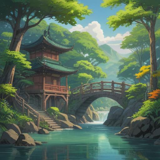 A serene landscape featuring vibrant greenery, flowing water, and gentle sunlight, elements of nature symbolizing prosperity and good fortune, scenes of meditation in a peaceful environment, plants and flowers representing growth and abundance, a calming atmosphere that invites positive energy, rich colors and intricate details, 4k