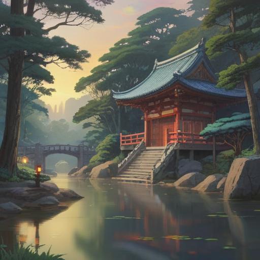 A serene and mystical scene at Okunitama Shrine, spiritual symbols subtly woven into the landscape, visitors pausing in reflection, lush greenery surrounding the shrine, soft sunlight filtering through the trees, an air of tranquility and reverence, sacred atmosphere, detailed traditional architecture, whispers of ancient traditions, 4k