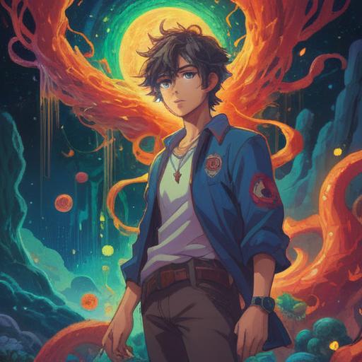 A symbolic illustration depicting the spiritual signs associated with colon diseases, vibrant colors, abstract imagery representing health and wellness, a human figure surrounded by glowing energy fields, elements of nature like trees and water to symbolize healing, thought-provoking composition, 4k