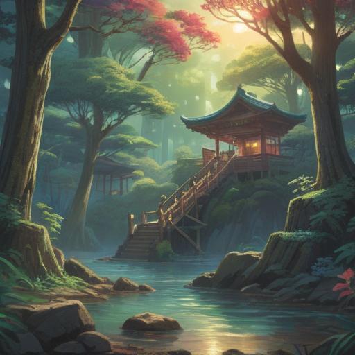A serene illustration of the Oarai Isosaki Shrine, ethereal atmosphere, soft sunlight filtering through the trees, tranquil coastal scenery, traditional Japanese architecture, spiritual symbols, divine energy radiating, welcoming entrance, harmonious nature, 4k