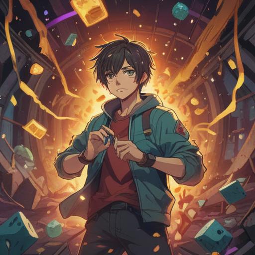 A vibrant illustration of a person surrounded by shattered objects symbolizing bad luck, a glowing lucky charm held tightly in their hand, beams of light emanating from the charm, an uplifting atmosphere, surreal elements depicting hope and fortune, detailed expressions of determination and joy, colorful and dynamic composition, 4k
