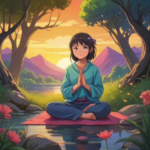 A serene and calming scene depicting self-care practices for attracting good luck, a person meditating in a peaceful nature setting, surrounded by lush greenery and gentle sunlight filtering through the trees, symbols of luck like four-leaf clovers and lucky coins subtly integrated into the landscape, soft color palette, tranquil atmosphere, emphasis on mindfulness and inner peace, harmonious connection with nature, 4k