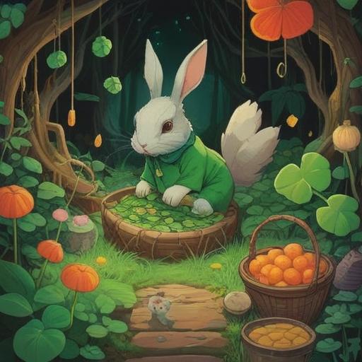 A whimsical illustration of various lucky items to try when something breaks, including a four-leaf clover, a rabbit's foot, a horseshoe, and a broken mirror, each surrounded by vibrant, cheerful colors, magical sparkles and a playful atmosphere, detailed textures, enchanting background, 4k