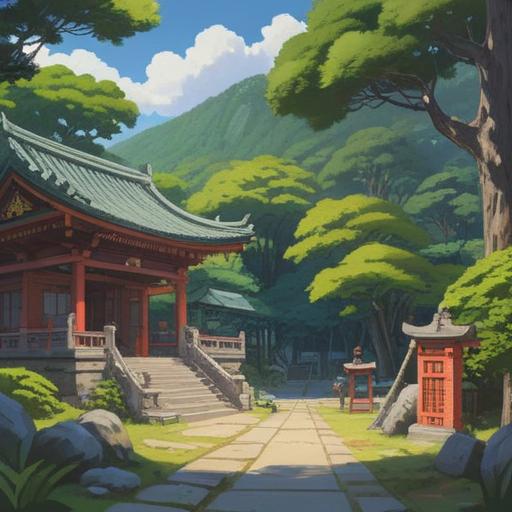 A serene scene of worship at Osugi Shrine, lush greenery surrounding the shrine, visitors engaging in spiritual rituals, offerings at the altar, traditional Japanese architecture, tranquil atmosphere, spiritual significance of the sacred site, sunlight filtering through the trees, 4k