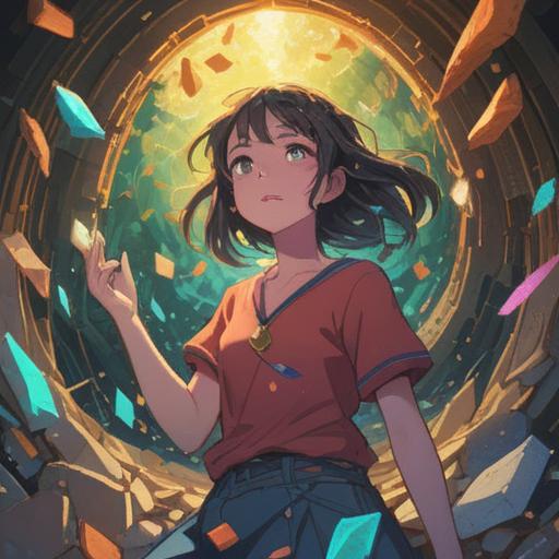 A spiritual illustration depicting the moment of breaking something precious, ethereal light surrounding the shattered pieces, symbolic representations of loss and healing, delicate textures, a serene landscape in the background, emotional expressions, soft color palette, mystical atmosphere, 4k