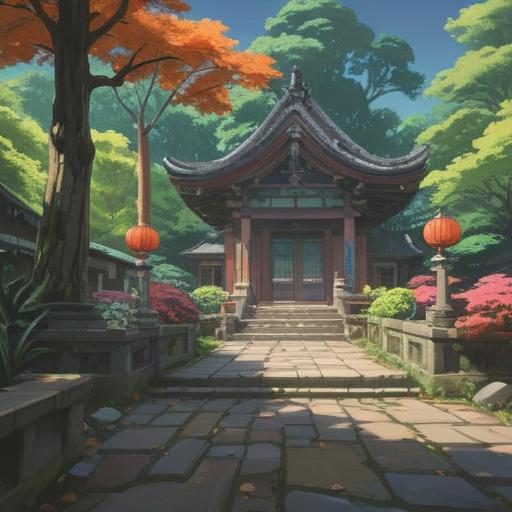 A serene depiction of Oyama Afuri Shrine, surrounded by lush greenery and tranquil landscapes, capturing the spiritual essence of the location, visitors engaging in prayer and reflection, mist shrouding the shrine to enhance the mystical atmosphere, harmonious connection with nature, 4k
