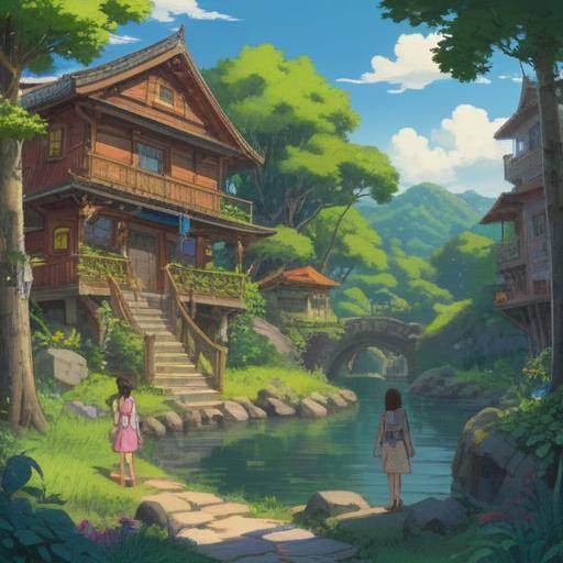 A serene landscape depicting a community gathering, people sharing stories, vibrant colors of nature, harmonious atmosphere, lush greenery in the background, warm sunlight filtering through trees, sense of unity and connection, high detail