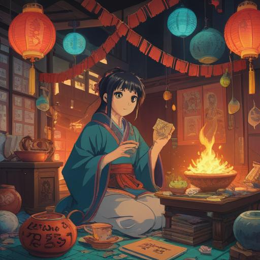 A scene depicting a person engaging in unique rituals after spending a large sum of money, hopeful expressions, surrounded by symbols of luck like four-leaf clovers and lucky charms, warm lighting, inviting atmosphere, detailed background with luxury items, emphasizing the contrast between wealth and the search for fortune, 4k